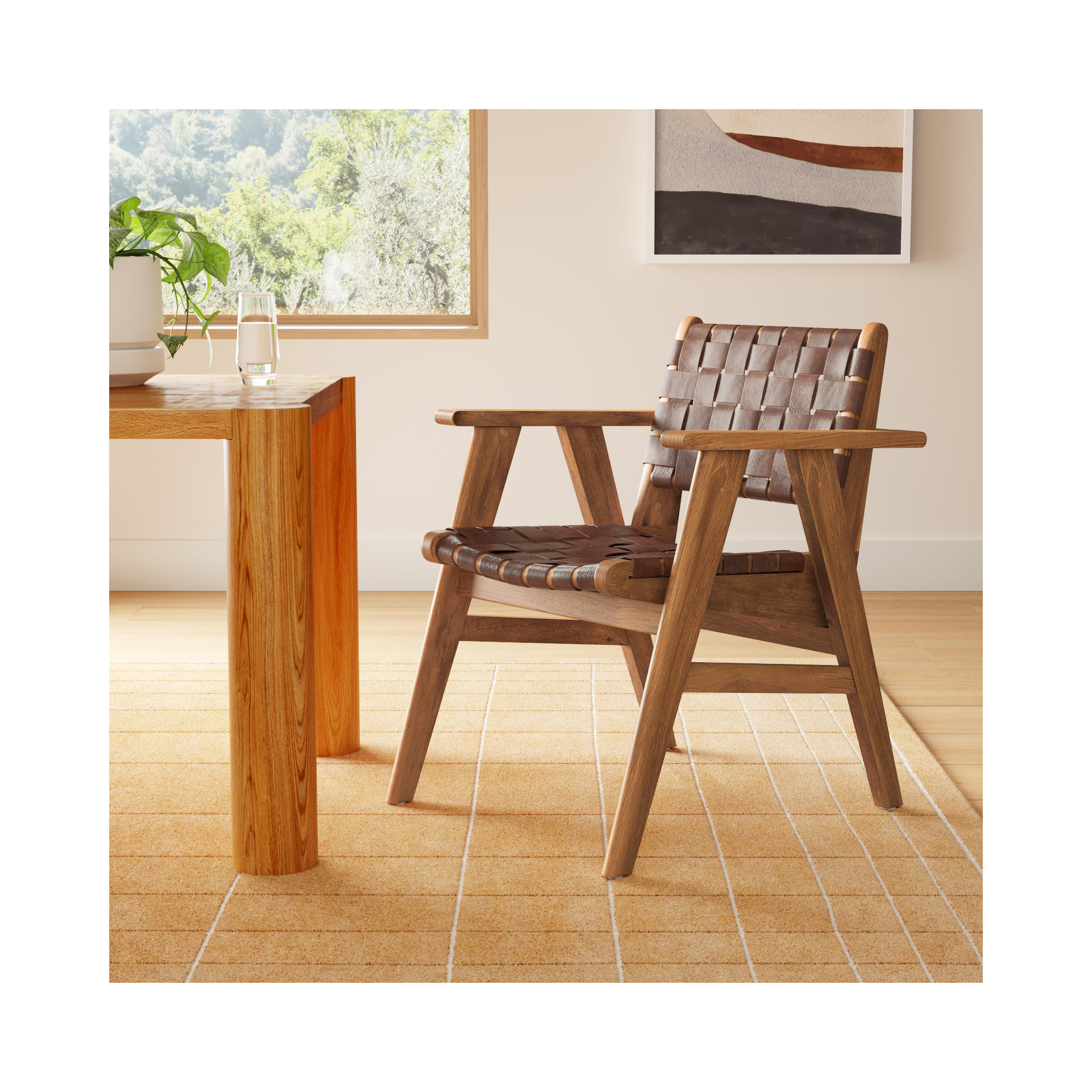 Sutri Solid Wood Low Back Armchair in Brown