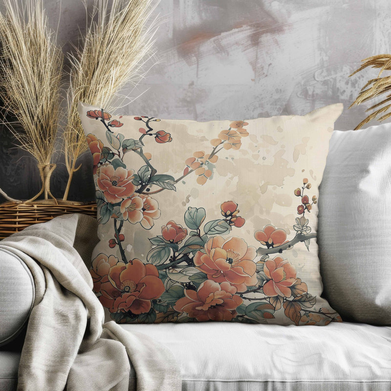Coussin Scarlet Wing Heaven, Carré 18 po, Beige/Orange