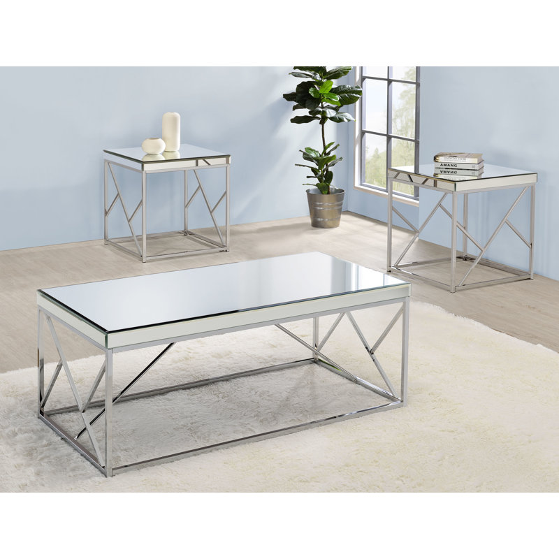 Flori Mirrored Glass Top End Table, Chrome