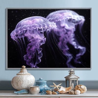 Purple And Black Jellyfish Dance I - Sea Creatures Wall Art Living Room