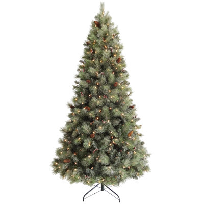 Arbre de Noël artificiel 7,58 pi pré-éclairé avec lumières, arbre de Noël enneigé avec pin
