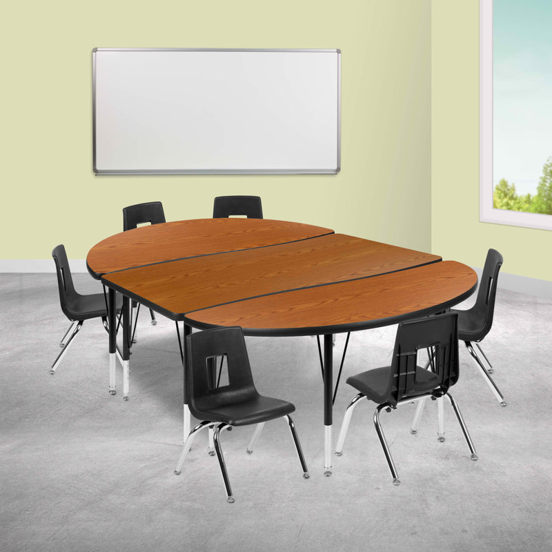 Ensemble de table d'activités pliable en stratifié ovale avec chaises 14 po Goddard, Chêne
