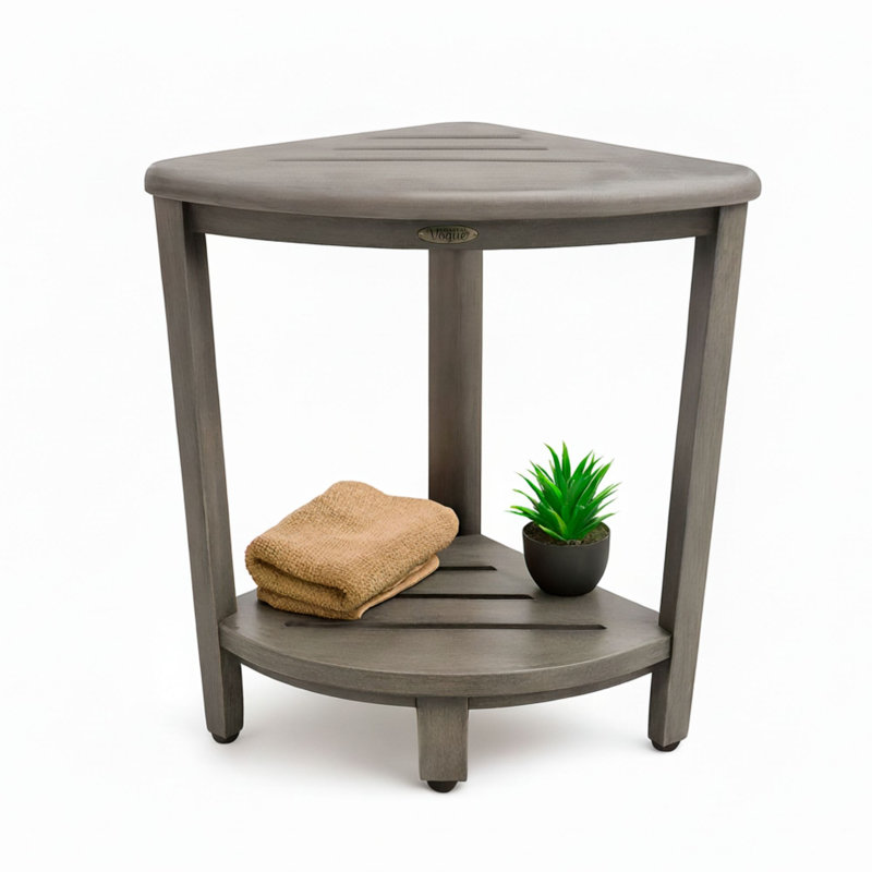 CoastalVogue Teak Snazzy Corner Shower 2-Tier shelf in Antique Gray Finish for Indoors and Outdoors