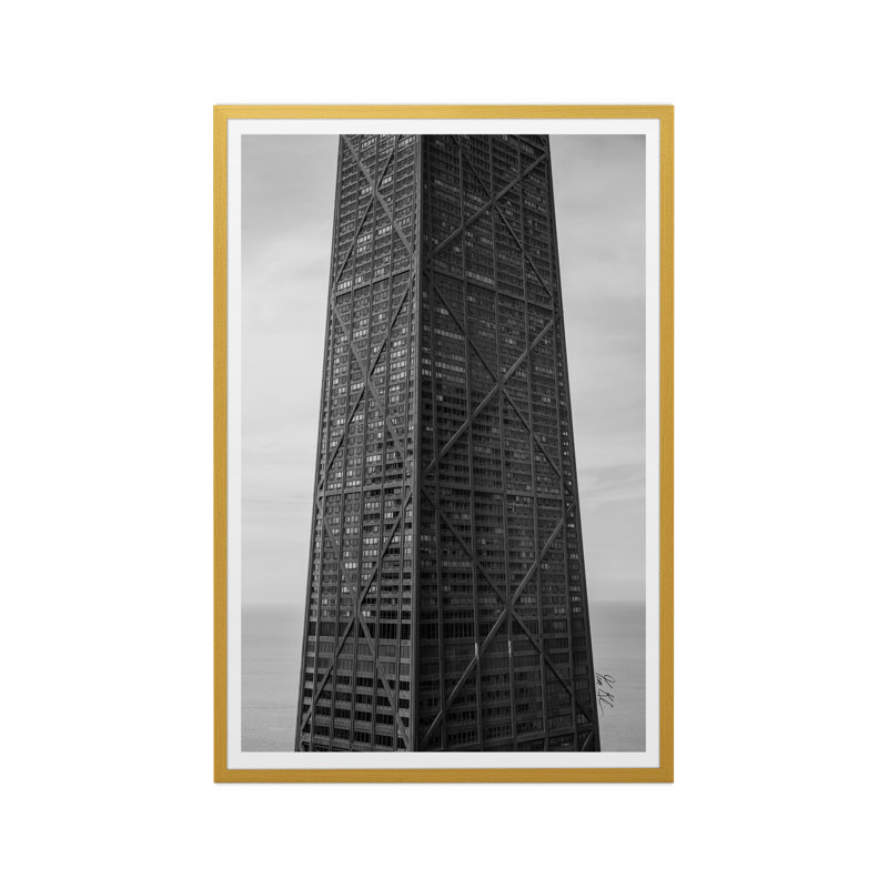 Hancock en noir et blanc, H 30 po x l 20 po x P 1,5 po, Toile encadrée artisanale, Doré