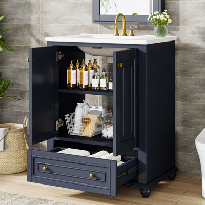 24" Modern Freestanding Solid Wood Bathroom Vanity, Sink Included