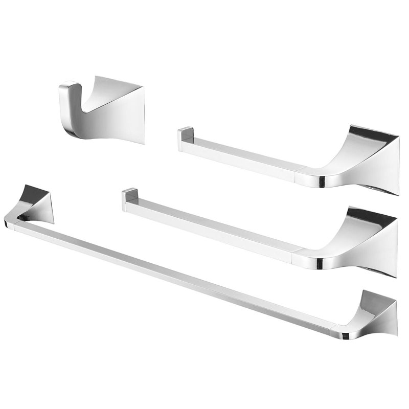 4-Piece Bath Hardware Set Towel Rack With Toilet Paper Holder Towel Hook And 24 In. Towel Bar, Polished Chrome