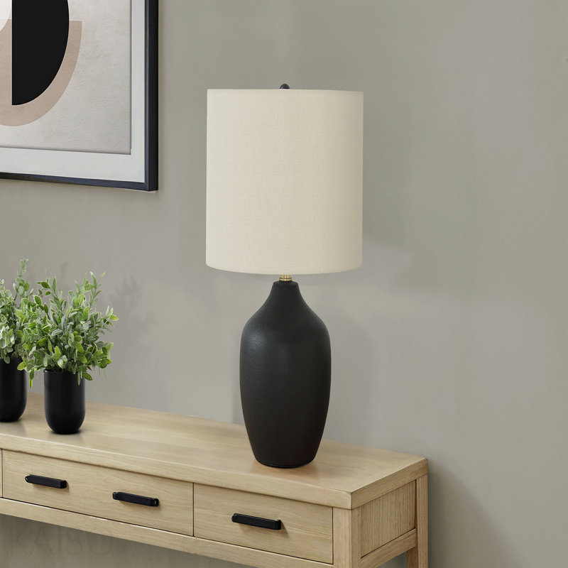 Lighting, 22"H, Table Lamp, Black Ceramic, Ivory / Cream Shade, Transitional