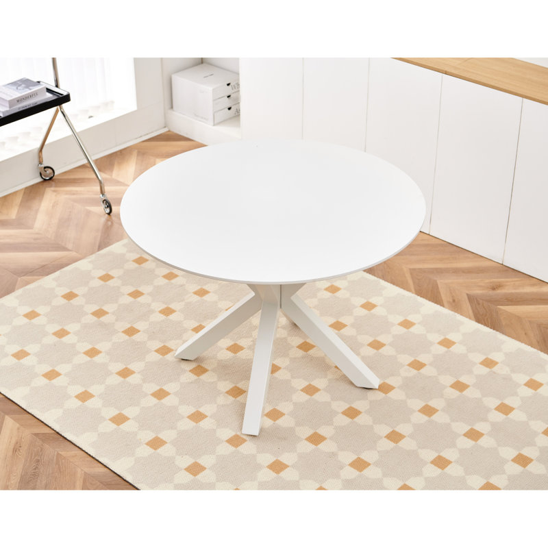 White Dining Table For Cafeteria, 42.1" Round Top With Metal Legs, Design Table, Modern And Functional, White