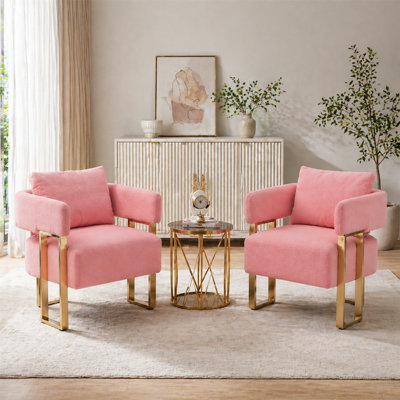 Modern Plush Armchair with Golden Square Legs – Cozy & Durable