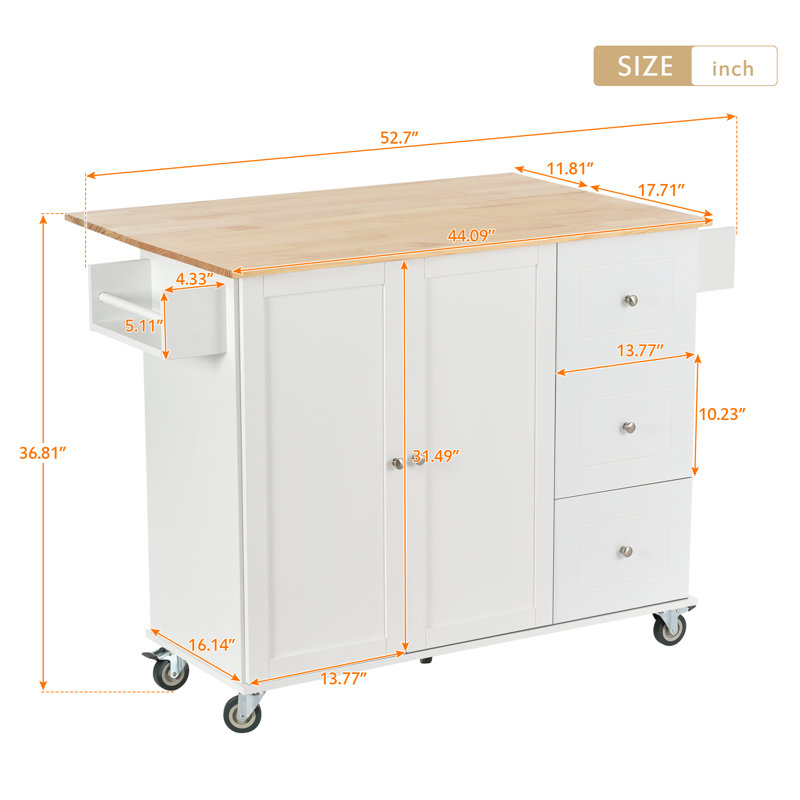 Therald 52.76 " W Kitchen Cart, White