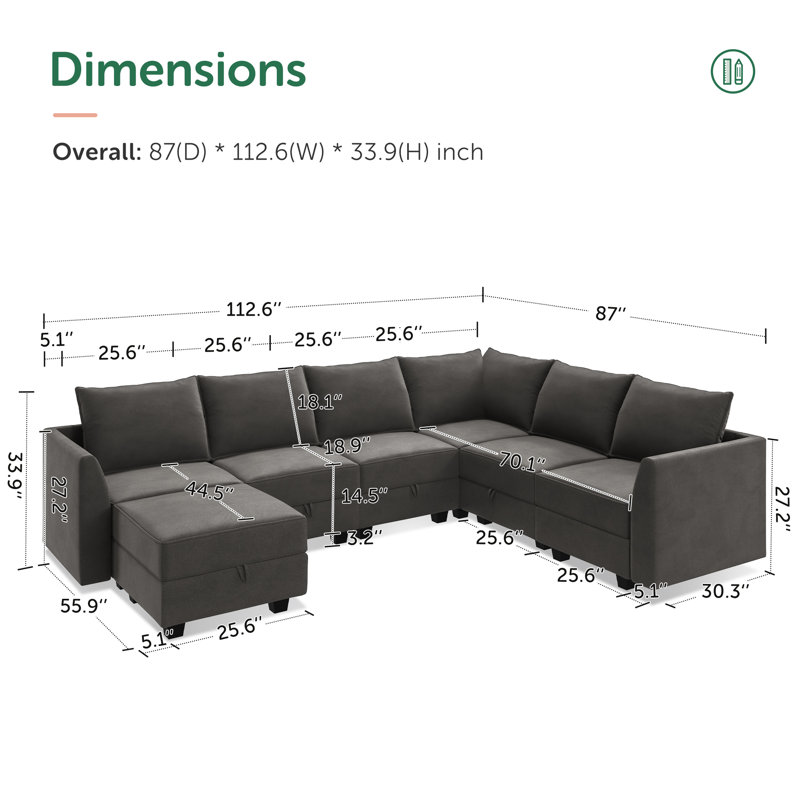 Canapé modulaire en U Tremee, Velours gris velours