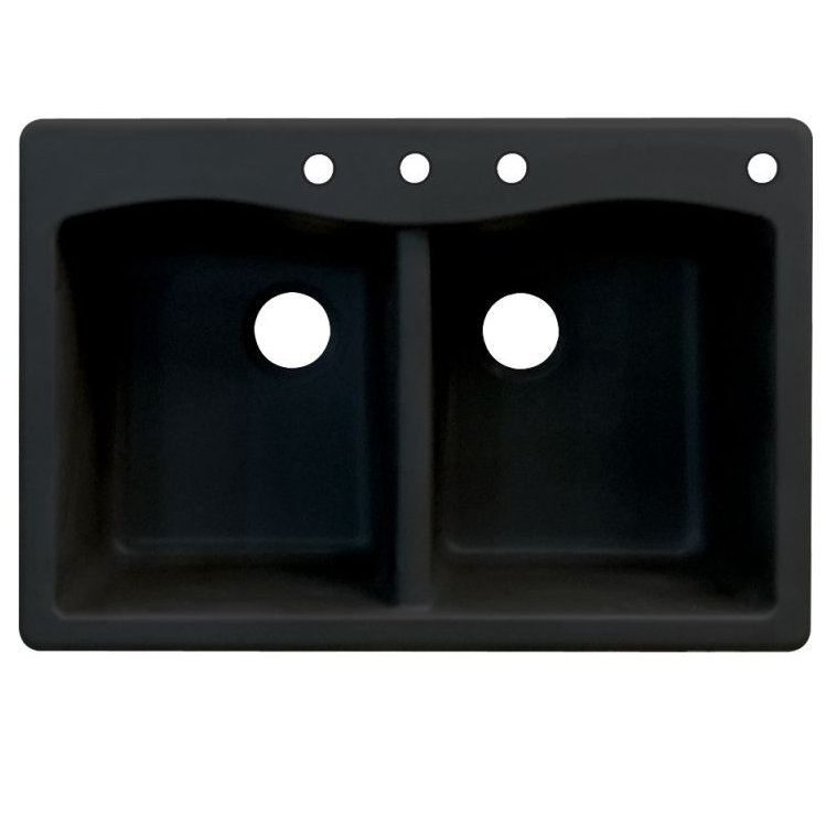 Évier de cuisine à double cuves l 33 po x l 22 po Aversa, Noir, 4 trous