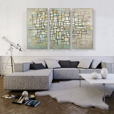 " Composition 1913 " by Piet Mondrian 3 - Pieces Painting Print
