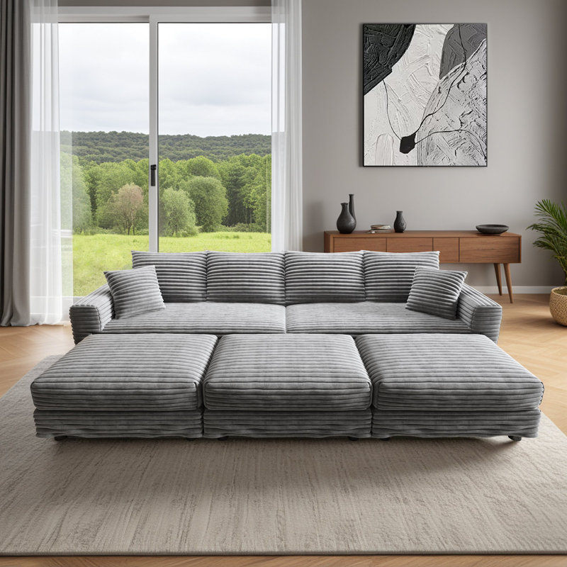 5-Piece Modular Sectional Sofa 102.4" Wide Deep Seat Corduroy Sleeper Couch With Upholstered Ottoman For Living Room, Apartment