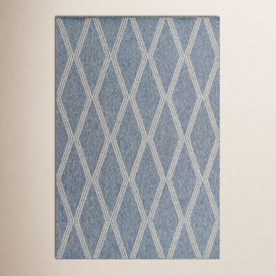Twill Blue Gray Geometric Outdoor Rug