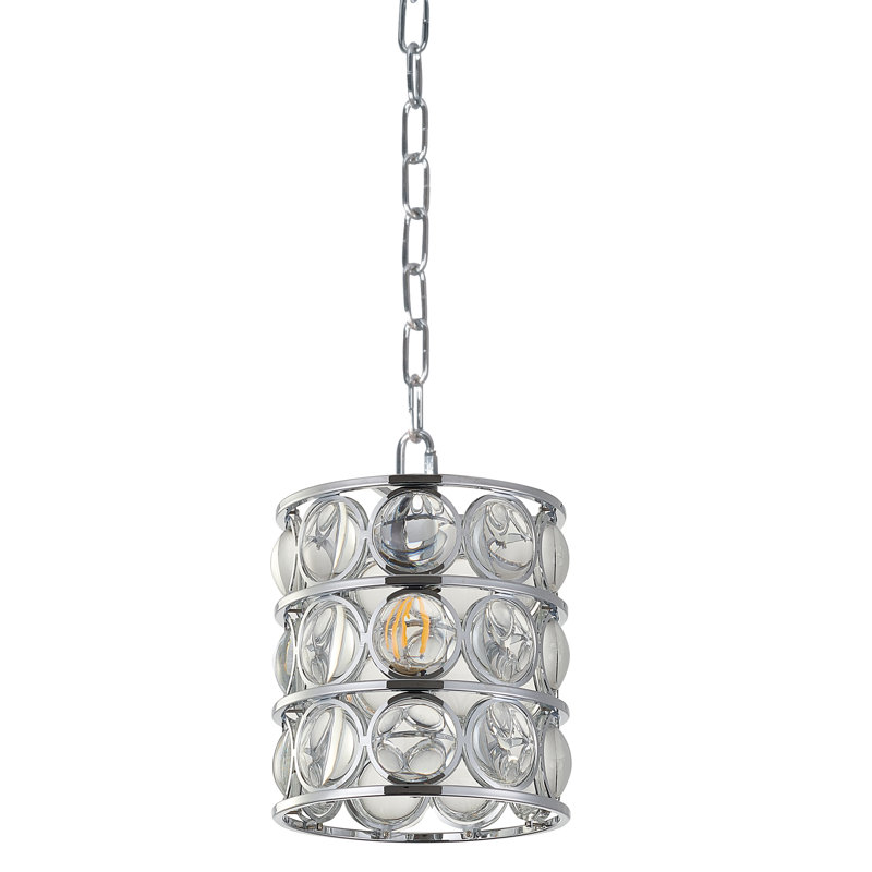 Luminaire suspendu 1 lumière en chrome avec loupe transparente, Chrome