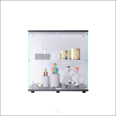 Vitrine à 2 couches en verre trempé avec serrure, idéale pour mettre en valeur des objets de collection et rehausser la décoration intérieure