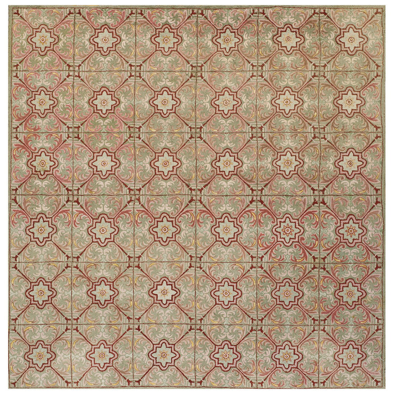 Antique Square Shape Allover Geometric Pattern American Hooked Rug