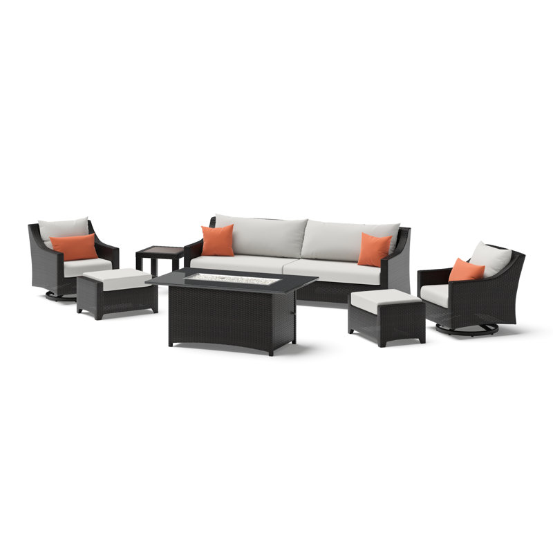 Deco 8 Piece Sunbrella Outdoor Motion Fire Set - Cast Coral, Light Gray