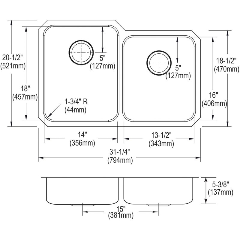 Évier de cuisine à double cuve encastrable l 31 po x l 21 po Lustertone