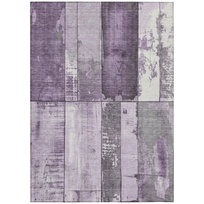 Tapis intérieur/extérieur lavable à motifs géométriques violets et gris, 2,44 m x 3,05 m