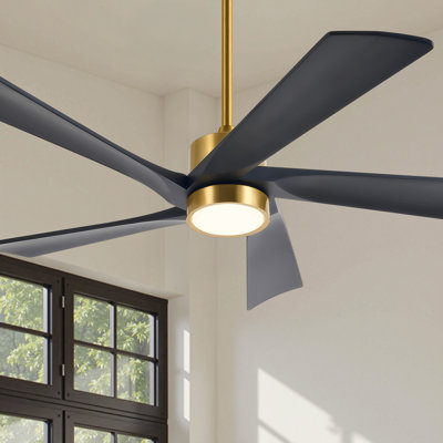 5-Blade Transitional Modern Solid Wood LED Ceiling Fan with Dimmable Light and Remote