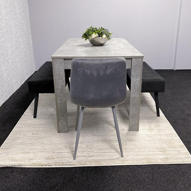 Fairmont Dining Table with 2 Velvet Chairs and 2 Benches, 75cm H x 140cm L x 80cm W, Stone Grey