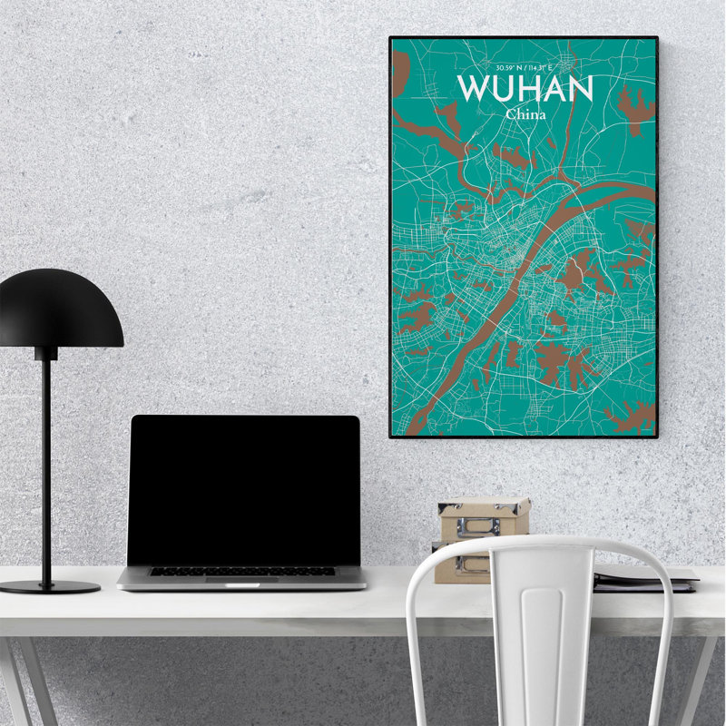 Carte de la ville de Whan, impression, H 36 po x l 24 po, Vert / Brun