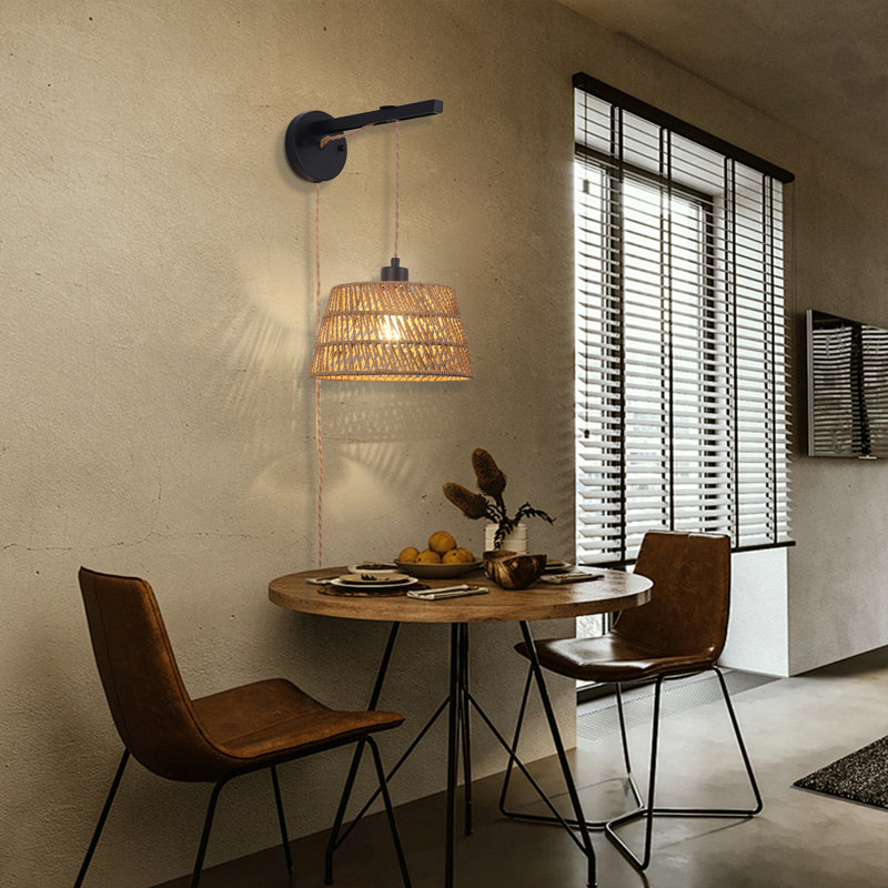 Elena Rattan Plug-in Swing Arm Sconce with Bulb Included