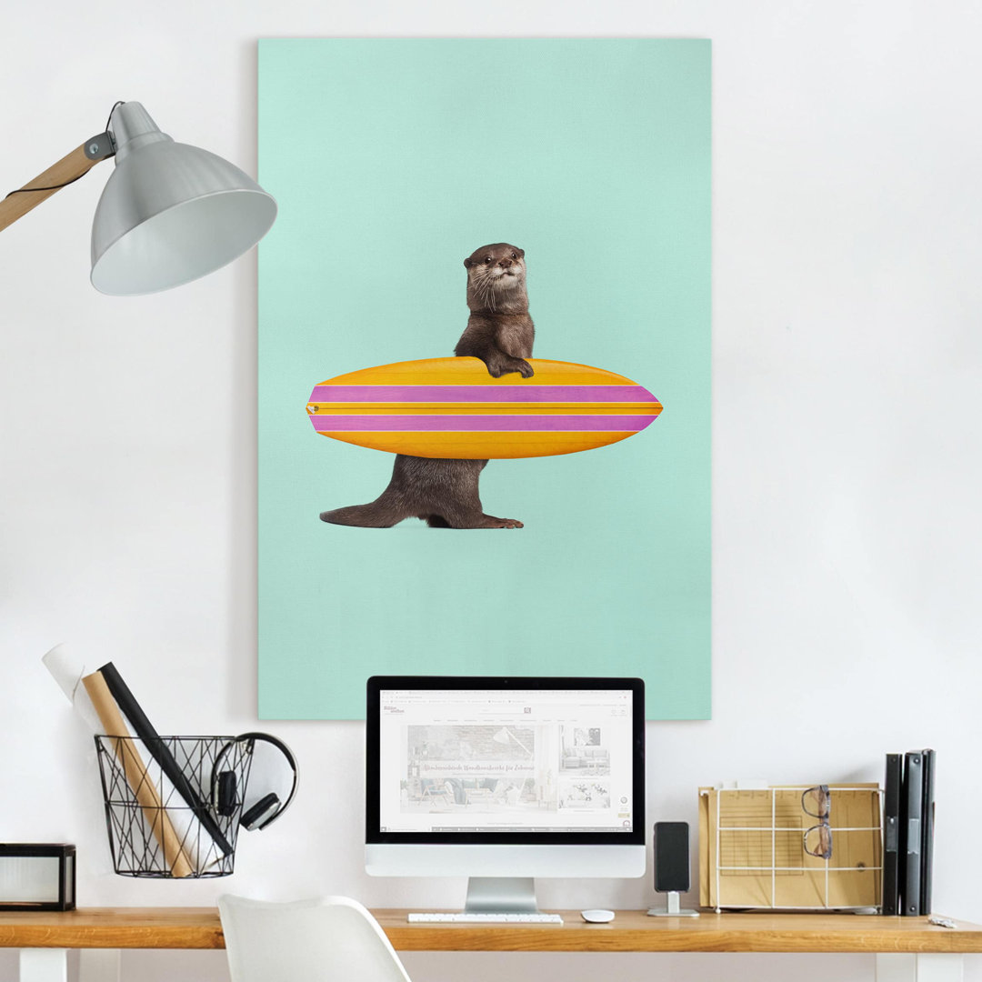 Leinwandbild Otter mit Surfbrett von Jonas Loose