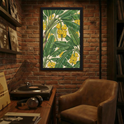 Plantes et fleurs à motif de feuilles de bananier et de fruits jaunes