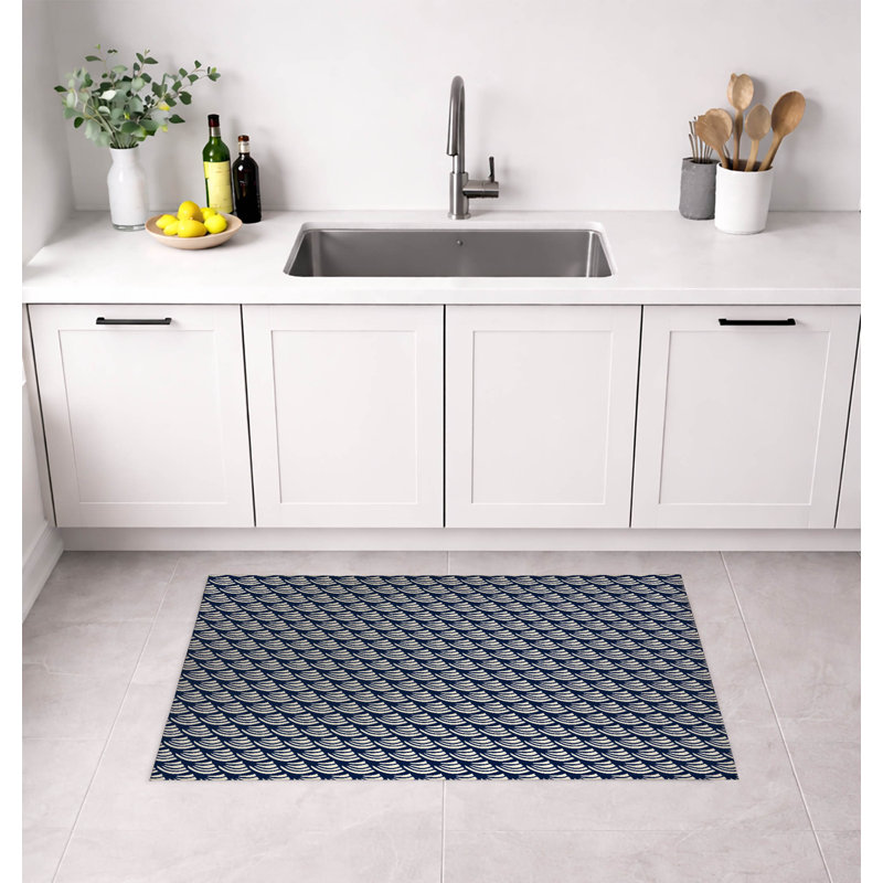Diagonal Wave Low Profile Kitchen Mat, Deep Navy, Rectangle 5' x 7'