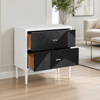 Table de chevet blanche et noire avec 2 tiroirs