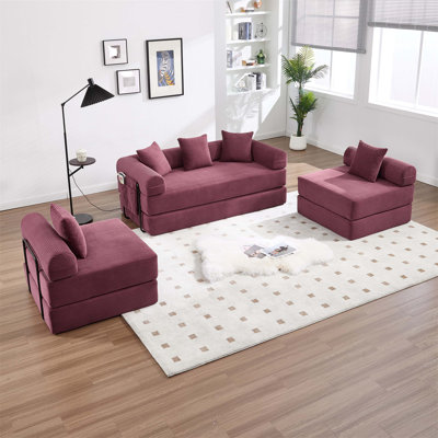 Convertible Folding Sofa Bed With Fixed Frame And Pillow Back Handrail, Cloud Corduroy Mattress For Living Room, Dormitory, Guest Room, Home Office, And Apartment