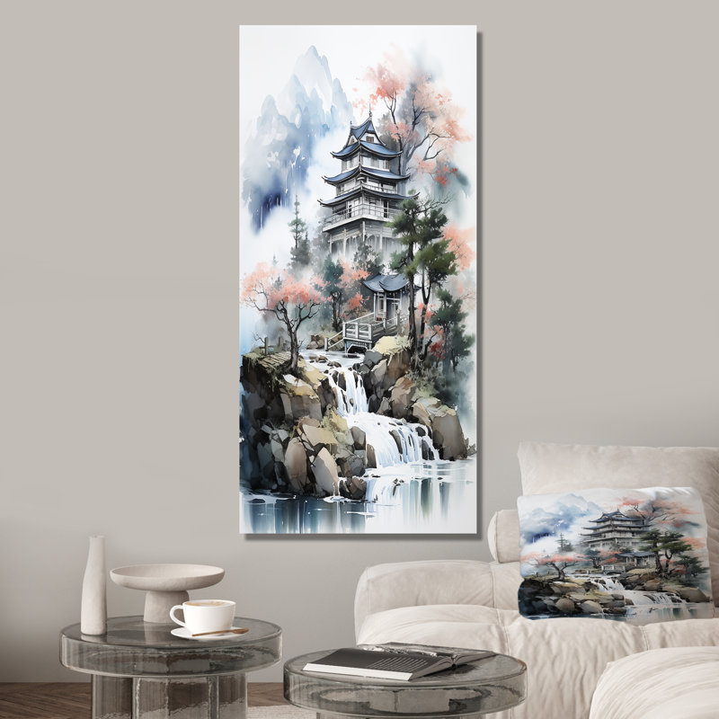 Bouddhisme, modèle en Chine, paysage III - art mural Chine, Toile tendue, H 60 po x l 28 po