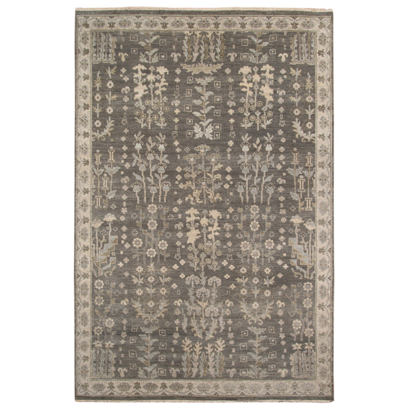 Nuit Arabe Wool Floral Area Rug in Gray, Rectangle 2' x 3'