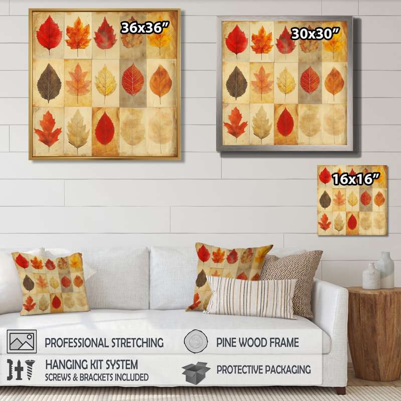 Toile décorative d'automne, art mural feuilles d'automne, Gesse, Toile tendue, H 16 po x l 16 po