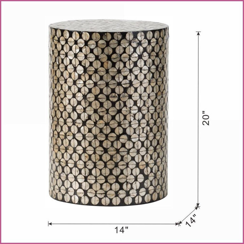 Table d'appoint cylindrique Capiz Boho, côtier, moderne | Noir + or