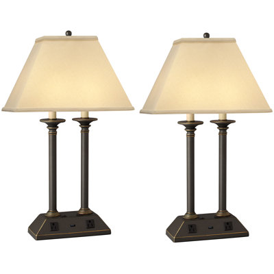 Ensemble de lampes de table en bronze Madison 26 "avec prise USB et prise Traditional
