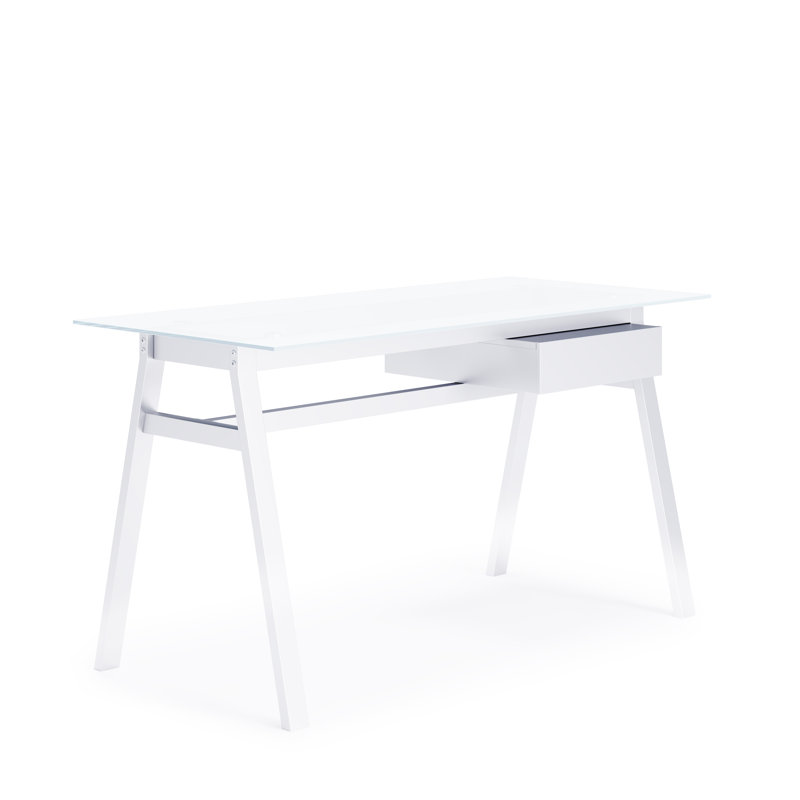 Birl Glass Stainless Steel Writing Desk, White