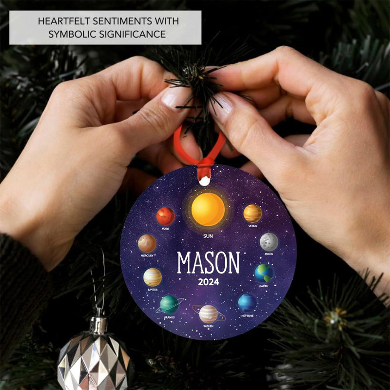 Décoration d'arbre de Noël en métal sur mesure ornée d'un système solaire personnalisé, cadeau pour enfants, Oui