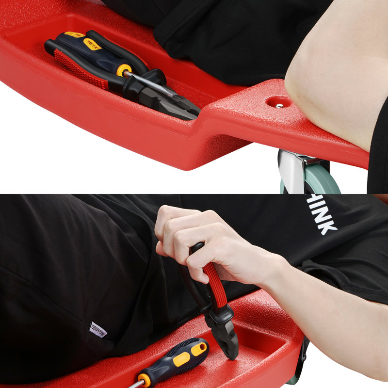 48" Heavy-Duty Low-Profile Roller Automotive Creeper With Padded Headrest (Red), Red