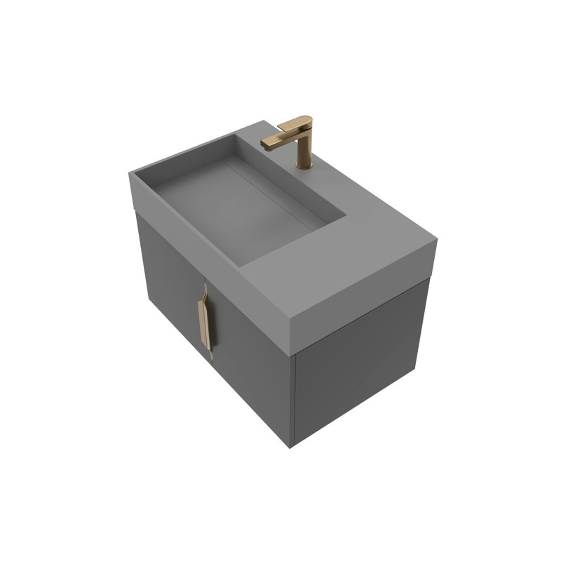 Ensemble de meuble-lavabo mural simple 30 po avec surface solide Amazon, Gris, Noir, Or