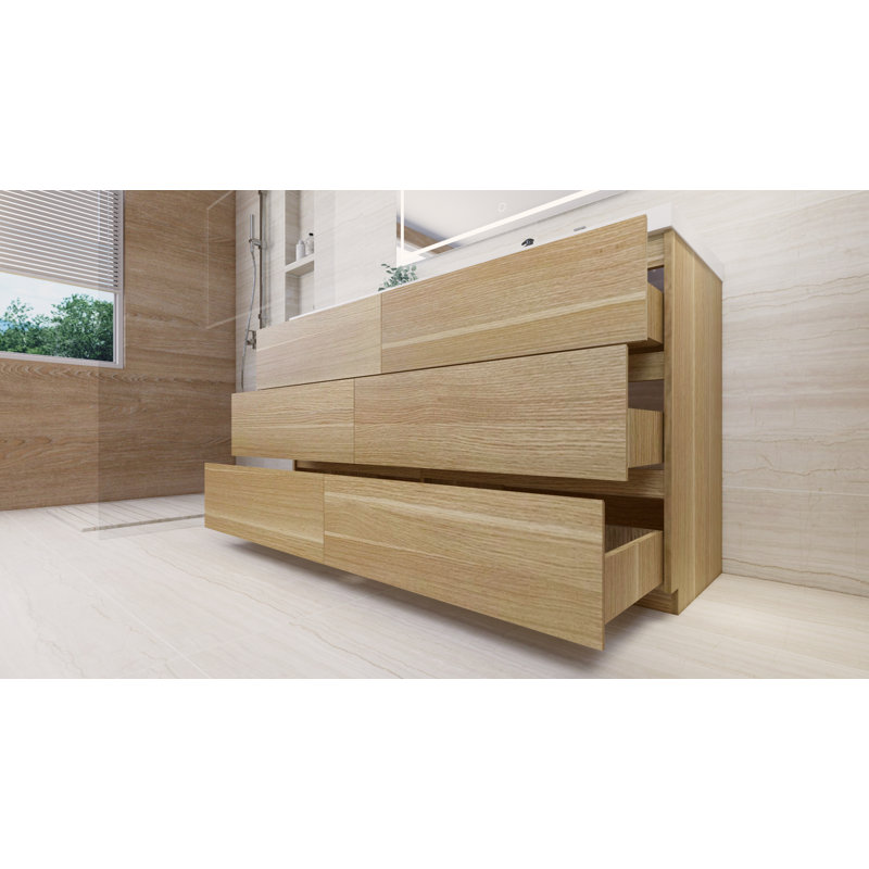 Ensemble de meuble-lavabo simple 60 po Hanzila, Chêne blanc