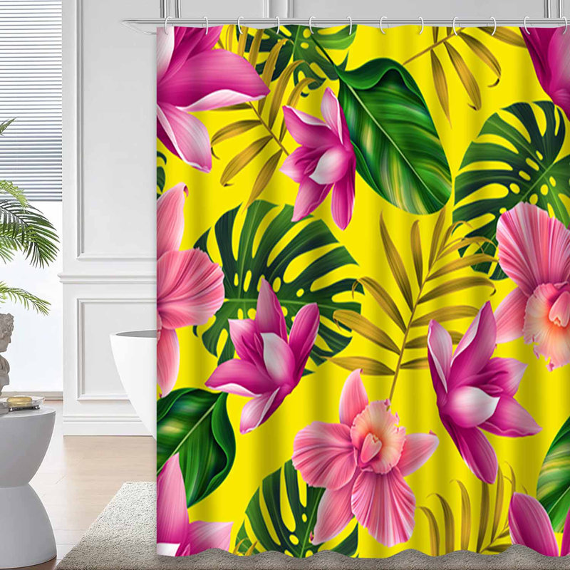 Fleurs tropicales, feuilles, plantes, style botanique rétro, fleurs élégantes avec 12 crochets, L 72 po x l 78 po