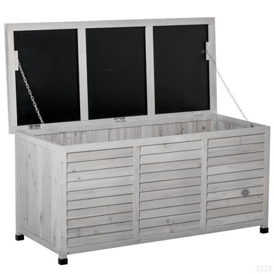 Outsunny 75 Gallon Wooden Deck Box, Outdoor Storage Container With Aerating Gap & Weather-Fighting Finish