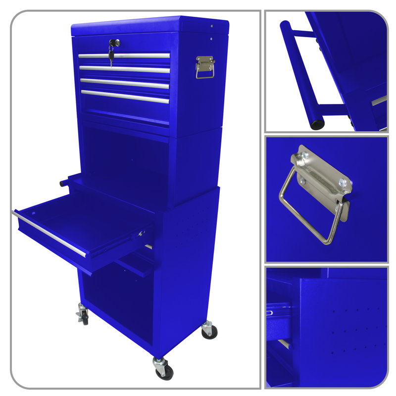 Classic Metal Tool Cabinets Combination Set with Wheels, Blue