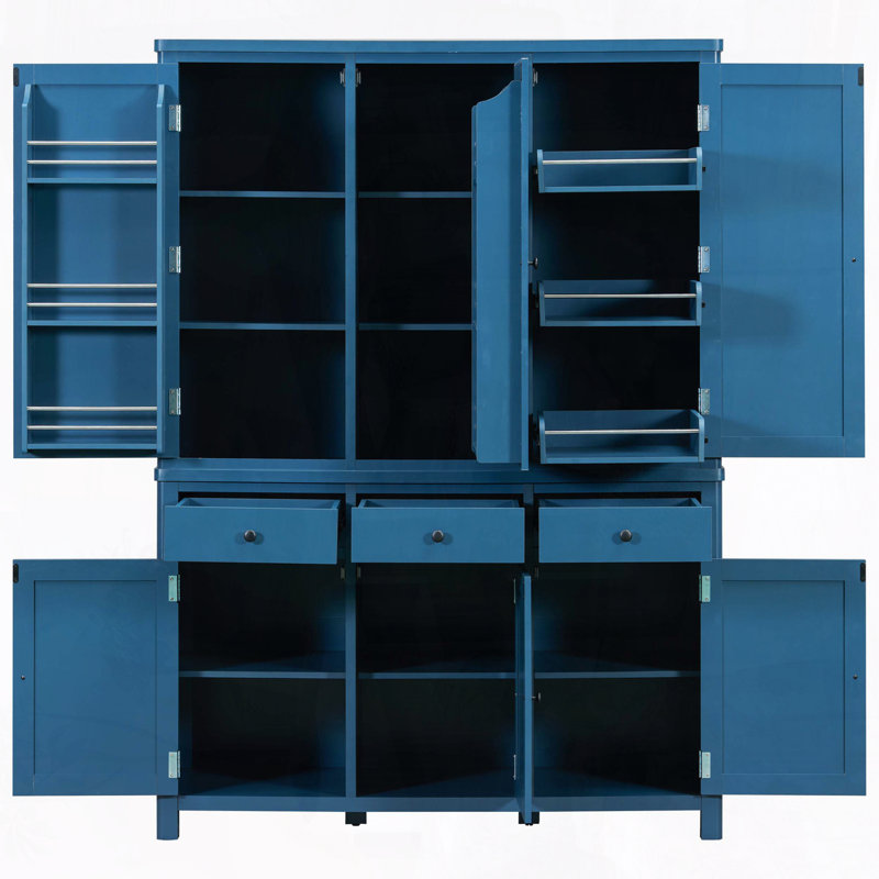 74.8" High-Capacity Pantry with 6 Doors & Adjustable Shelves, Blue