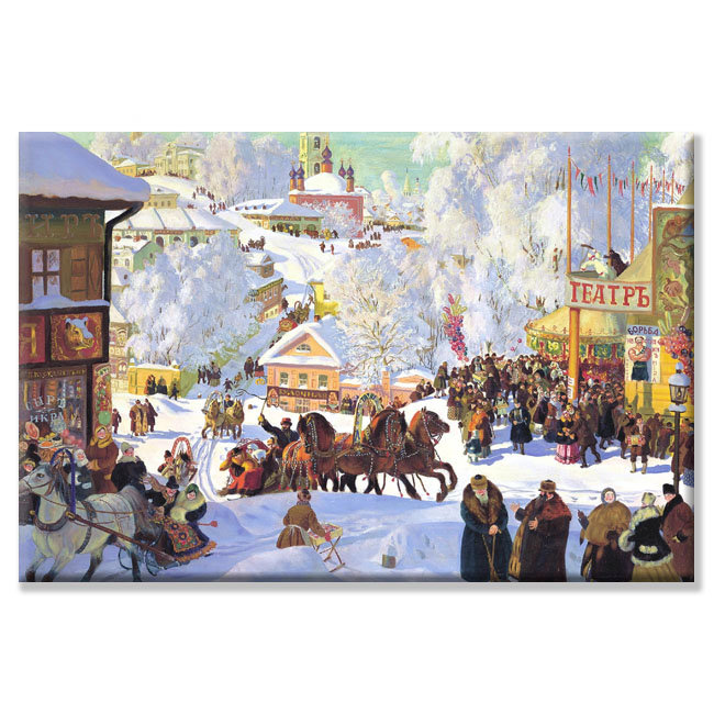 « maslanitsa shrovetide » par boris kustodiev-impression d’art graphique, H 28 po x l 42 po x P 1,5 po