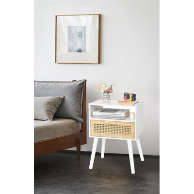 Table de chevet moderne avec tiroir - Petite table de chevet en bois de rotin